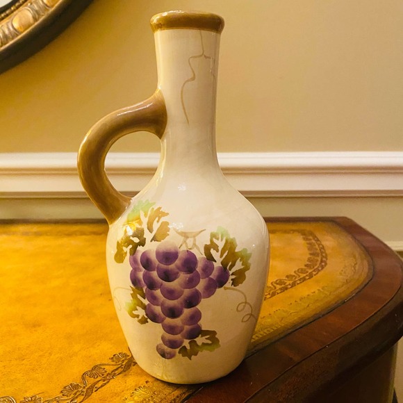 Casa Elite Oil Vinegar Wine Decanter hand painted grapes bottle - Picture 5 of 6